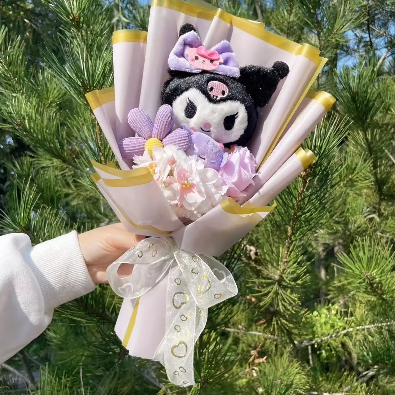 Cartoon My Melody Kuromi Cinnamoroll Kt Cat Plush Doll Creative Flower Bouquet Valentine Christmas Graduation Birthday Gift