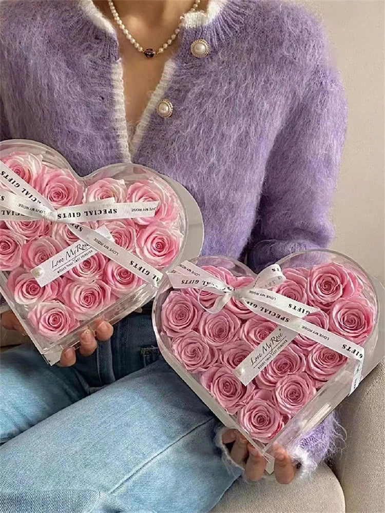 New Acrylic Love Crystal Flower Box Rose Bundle Gift Boxs Transparent Flower Gifts heart shape Packaging Flower Shop box