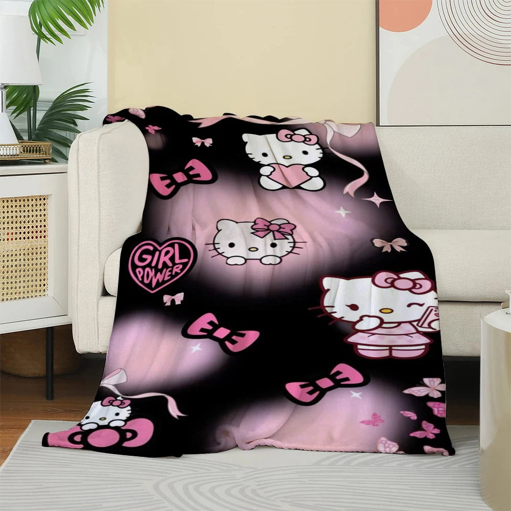 MINISO Hello Kitty Leopard Print Flannel Printed Blanket for Sofa Throw Blankets Reversible Children Blanket All-Season Decor
