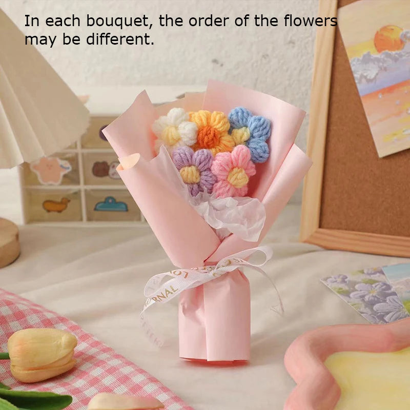 New  Handmade Flower Bouquets Mini Crochet Flowers Colorful Artificial Flowers Teacher's Day Gift Floweres