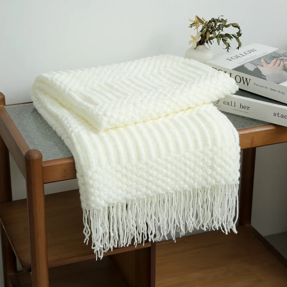 White Boho Throw Blankets Textured Big Knitted Blankets Chunky Vintage Luxury Throw Bedspread Blanket Cover Manta Para Sofá