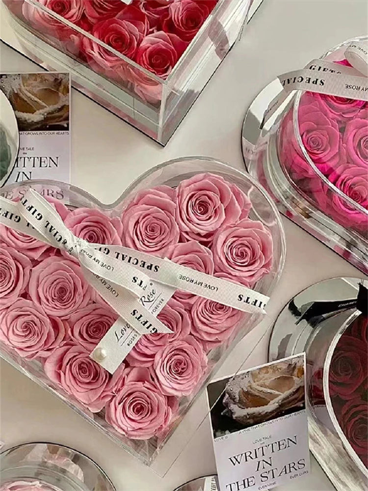 New Acrylic Love Crystal Flower Box Rose Bundle Gift Boxs Transparent Flower Gifts heart shape Packaging Flower Shop box