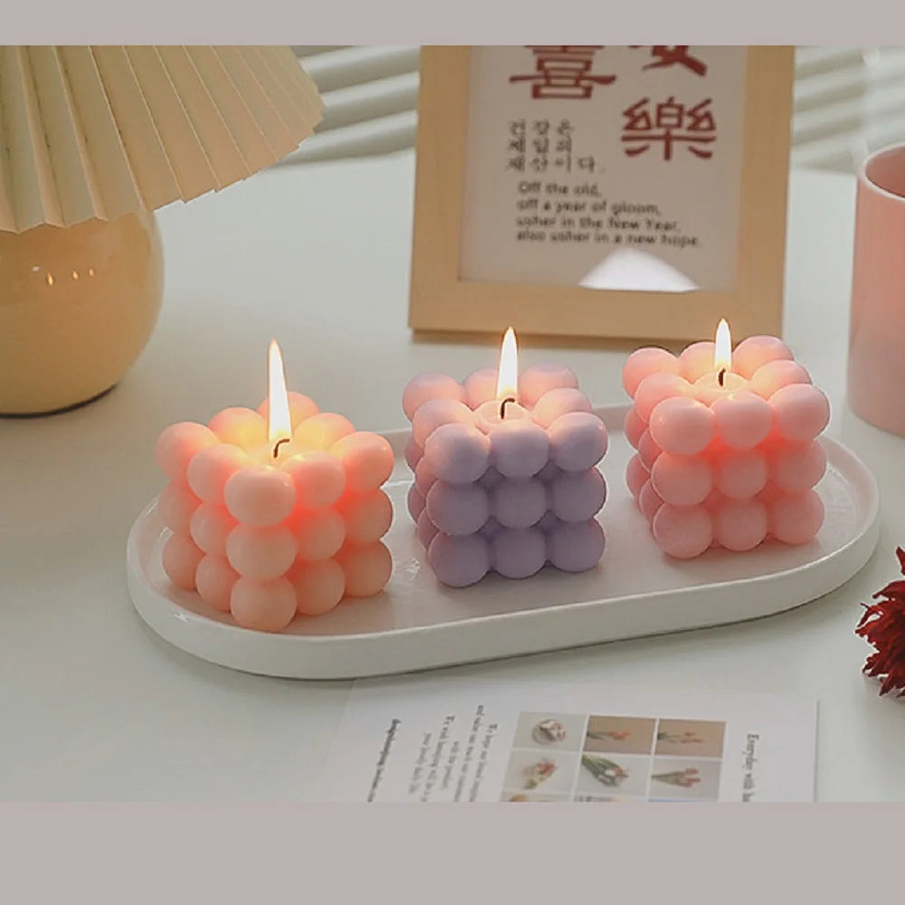 Mini Ins Bubble Cube Shape Candle Handmade Scented Candle Aromatherapy Soy Wax Candle Home Decoration for Wedding Birthday Party