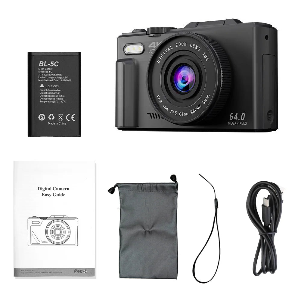 Compact Digital Photography Camera 4K 18X Digital Zoom Vintage Vlog Video Recorder YouTube 180° Flip Screen Selfile WiFi Web Cam