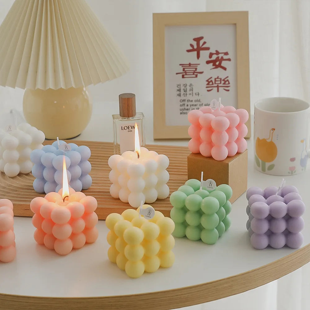 Mini Ins Bubble Cube Shape Candle Handmade Scented Candle Aromatherapy Soy Wax Candle Home Decoration for Wedding Birthday Party