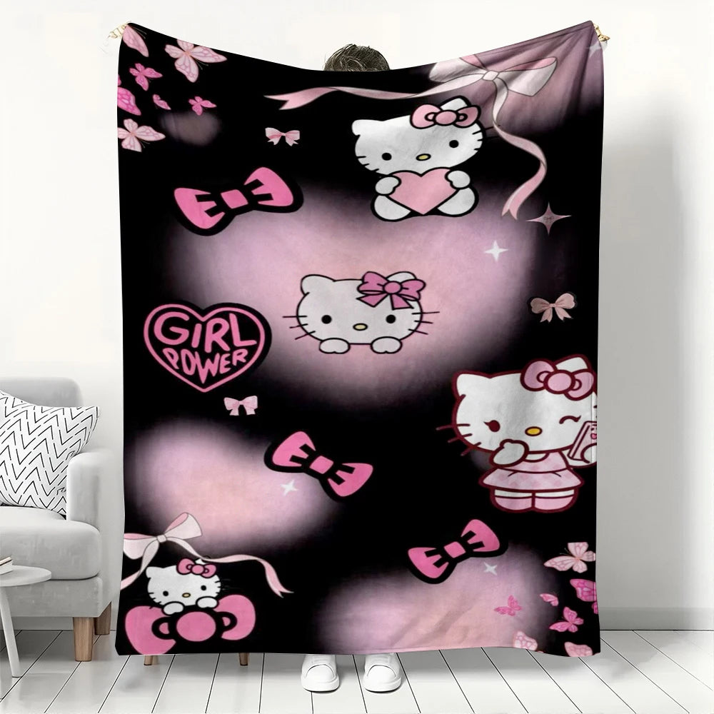 MINISO Hello Kitty Leopard Print Flannel Printed Blanket for Sofa Throw Blankets Reversible Children Blanket All-Season Decor