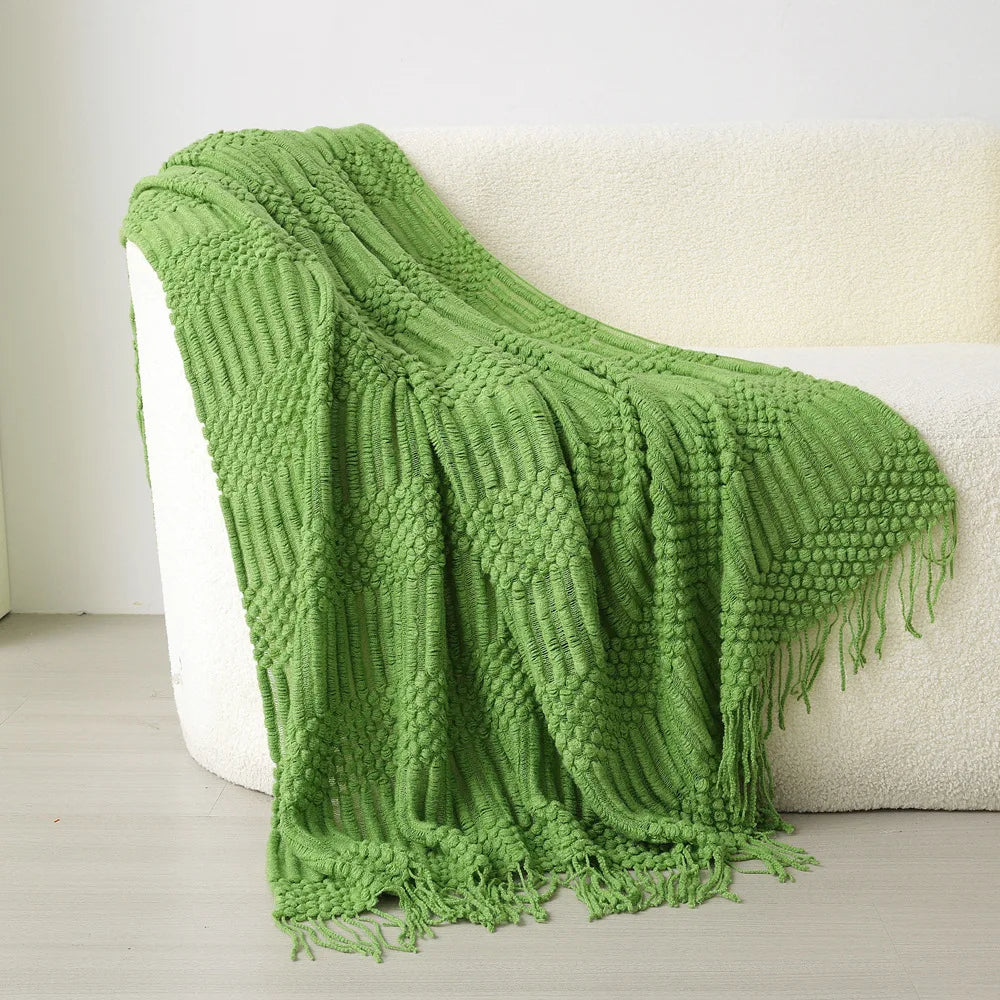 White Boho Throw Blankets Textured Big Knitted Blankets Chunky Vintage Luxury Throw Bedspread Blanket Cover Manta Para Sofá