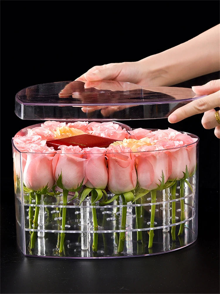 New Acrylic Love Crystal Flower Box Rose Bundle Gift Boxs Transparent Flower Gifts heart shape Packaging Flower Shop box