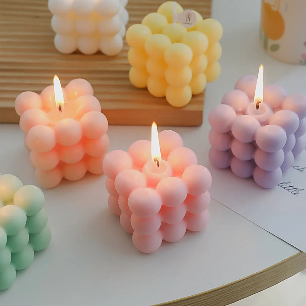 Mini Ins Bubble Cube Shape Candle Handmade Scented Candle Aromatherapy Soy Wax Candle Home Decoration for Wedding Birthday Party