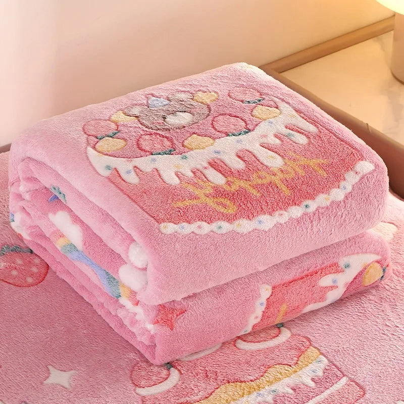 Cozy Floral Flannel Throw Blanket Soft Machine Washable All-Season Comfort with Cute Pink Strawberry Flower Design