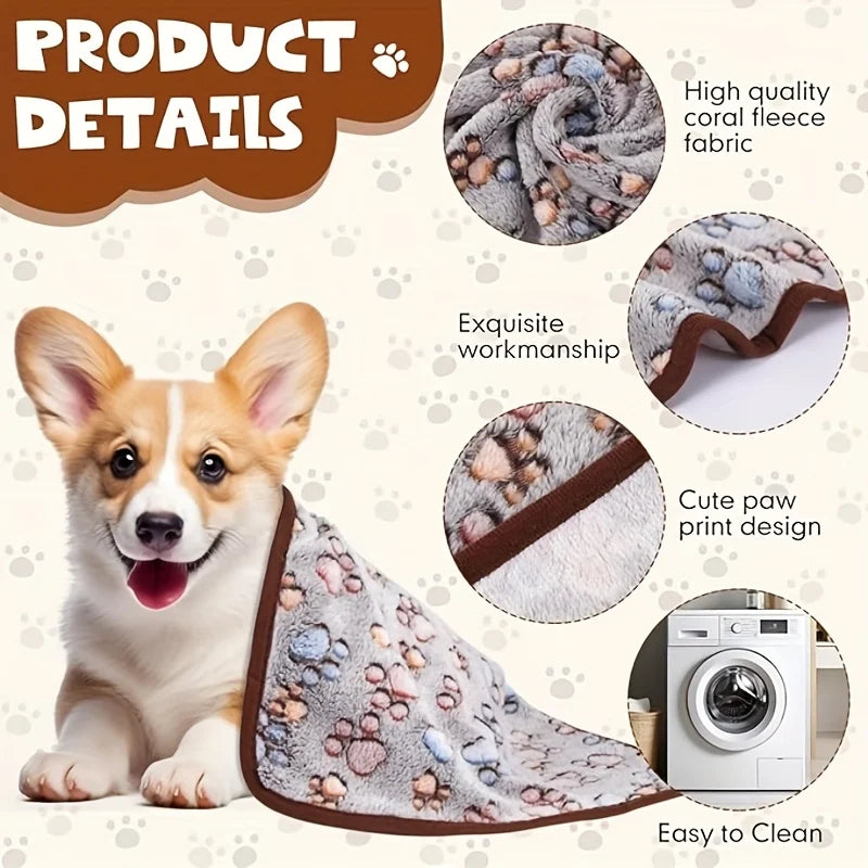 Flannel Pet Blanket,Cute Dog Paw Print Blanket Pet Mat for Puppy Kitten Warm and Comfortable Blanket Suitable For Cats And Dogs