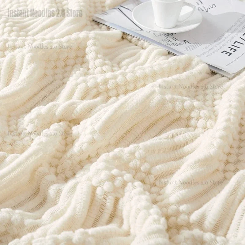 White Boho Throw Blankets Textured Big Knitted Blankets Chunky Vintage Luxury Throw Bedspread Blanket Cover Manta Para Sofá