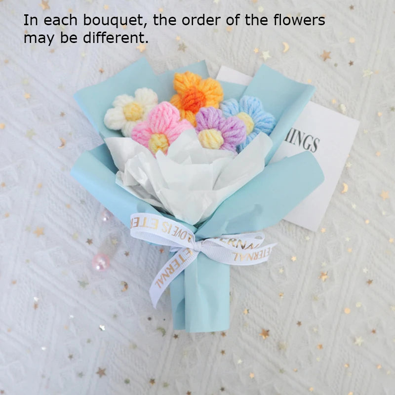 New  Handmade Flower Bouquets Mini Crochet Flowers Colorful Artificial Flowers Teacher's Day Gift Floweres